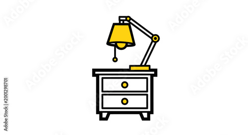 Illustrated nightstand with lamp isolated on white background copy space