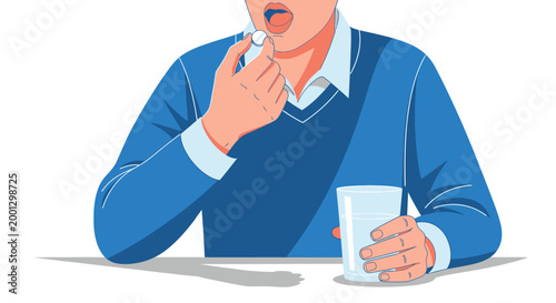 Man taking medicine illustration health and wellness concept