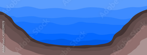 Flat design of underwater view. Soil and water