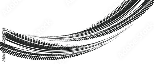 Tire track. Car, bike, motorcycle tyre mark with grunge effect isolated on white background. Wheel footprint on the road. Top view of rubber protector mark. vector