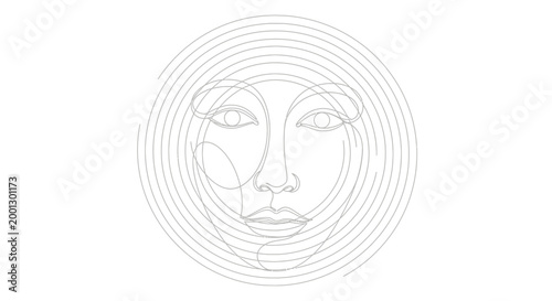 Abstract Face With Concentric Circles On White Background