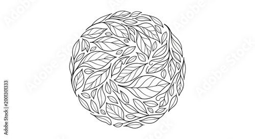 Foto Hand Drawn Leaf Circle Pattern, Botanical Illustration, Organic Design
