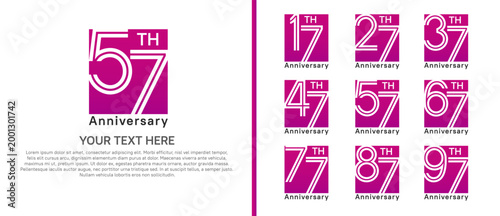 anniversary logo set with square. purple color on white background for celebration moment