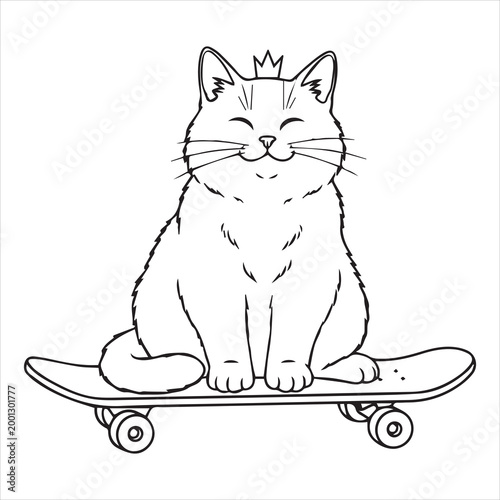 playful cat riding skateboard with hat and sunglasses