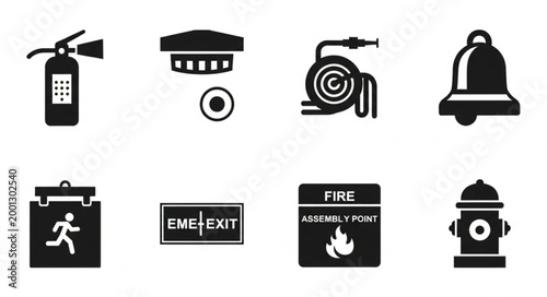 Collection of Fire Safety Equipment Icons.
