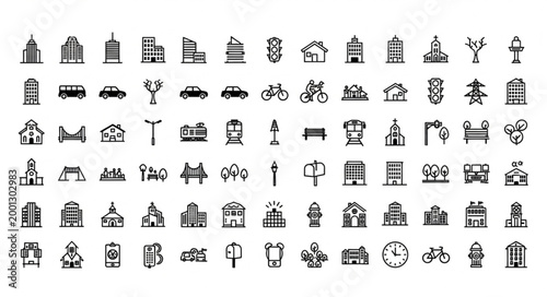 Collection of Simple City Icons and Symbols.