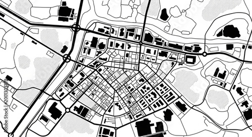 Detailed City Plan Showing Streets and Buildings.