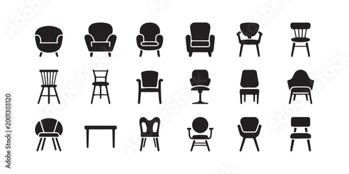 Collection of Minimalist Chair Silhouettes for Interior Design Icons