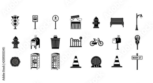 Collection of Urban Street Furniture and Signs Icons.