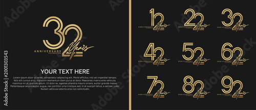 anniversary logo set with handwriting. golden color on black background for celebration moment