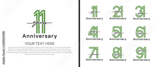 anniversary logo set with handwriting. green and black color on white background for celebration moment