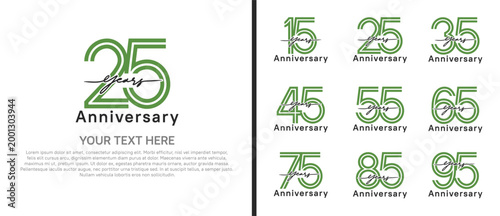 anniversary logo set with handwriting. green and black color on white background for celebration moment