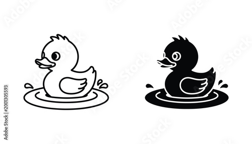 Cute rubber duck toy floating in water with playful splashes for bath time fun