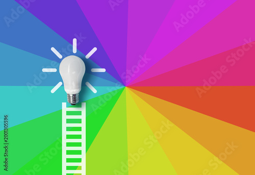white ladder and a white lightbulb leaning against a Concept of an Idea: Growth through Innovation and Progress
