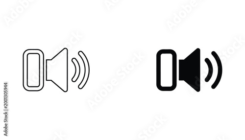 Speaker volume sound icon set in outline and silhouette style for audio interface design and media player controls