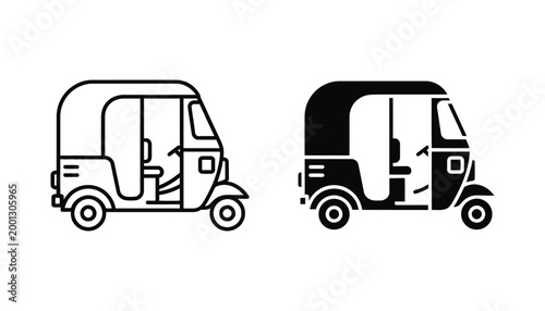 Cuadro en lienzo Auto rickshaw vehicle icon set featuring detailed line art and bold solid black