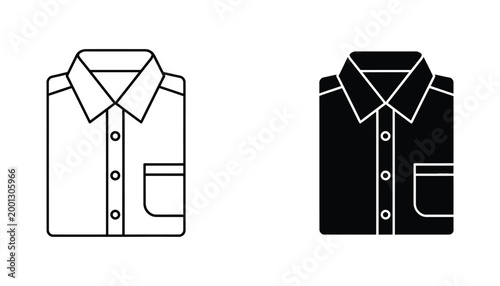 Folded dress shirt vector icon set in outline and silhouette style for retail fashion and clothing store branding