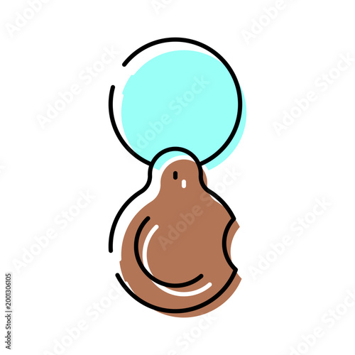 Fotografie Portable bluetooth tracking device with a brown base and a turquoise ring, worki