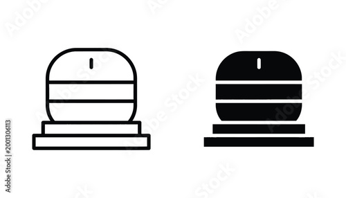 Abstract burger or kiosk stall icon set in outline and solid black styles for food delivery and restaurant mobile application interfaces
