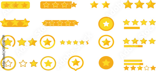 Star Rating Icon Set with Review Score Feedback Stars and Golden UI Elements Vector Collection