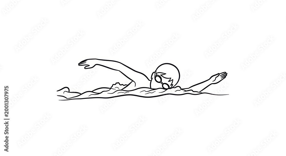 Obraz premium Simple Line Drawing of Swimmer in Water.