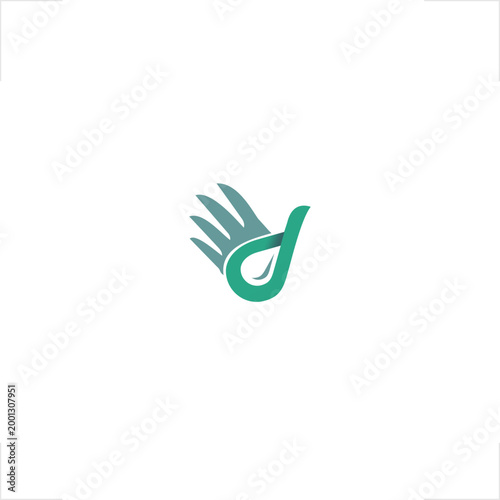 Professional geometric icon combining a stylized hand, letter D, and liquid drop, perfect for healthcare services, wellness therapy, skincare brands, liquid sanitization, and eco-friendly cleaning pro