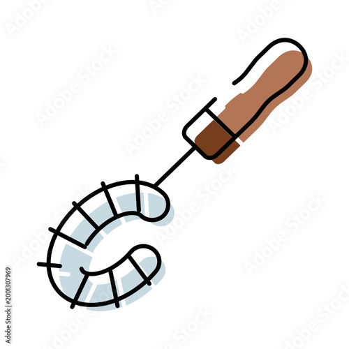 Photos Fishing worm bait impaled on a hook with a handle, creating a simple line art ic