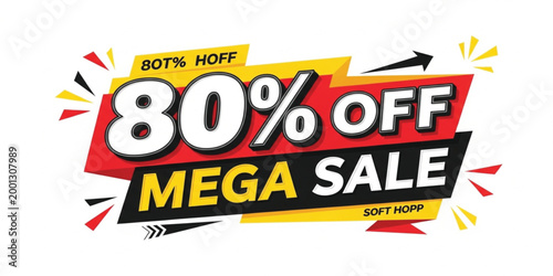 Mega Sale Banner with Eighty Percent Off Discount Text Bold Promotional Label for Shopping Marketing Vector Design