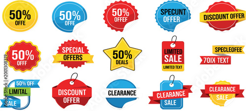 Sale Discount Badge Set with Promotional Stickers Labels Tags Clearance Offer Vector Collection