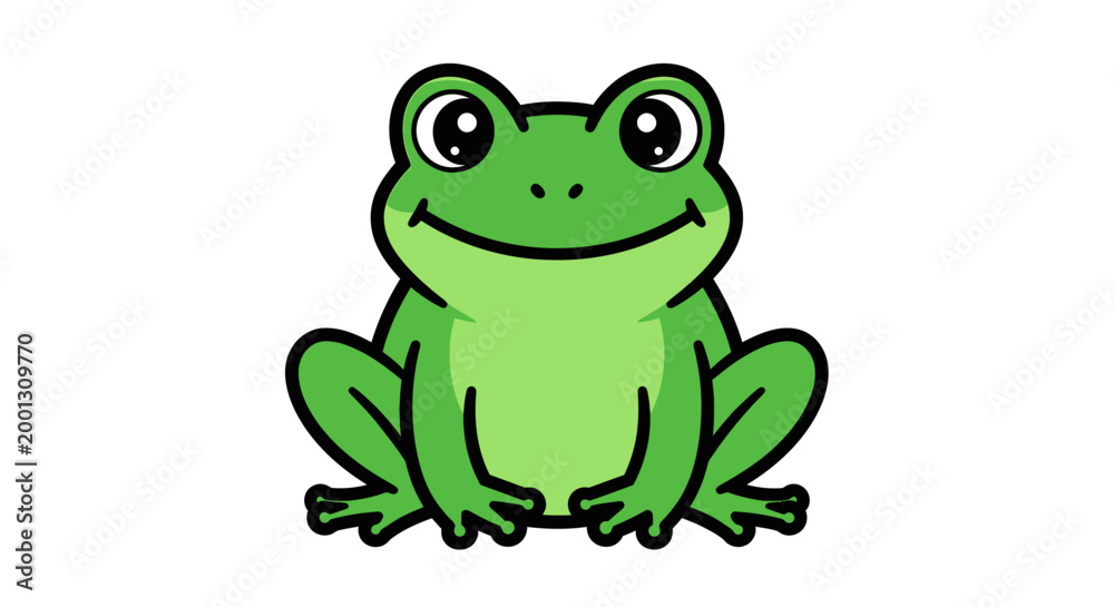 Fototapeta premium A cartoon green frog sitting down.