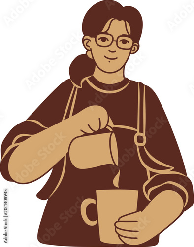 3D Coffee Barista Character Worker Staff Caffeine Latte Espresso Cappuccino Brewing Drink Service Retro Menu