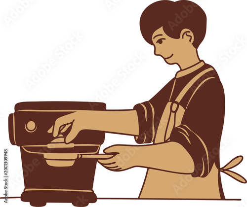 3D Coffee Barista Character Worker Staff Caffeine Latte Espresso Cappuccino Brewing Drink Service Retro Menu