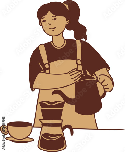 3D Coffee Barista Character Worker Staff Caffeine Latte Espresso Cappuccino Brewing Drink Service Retro Menu