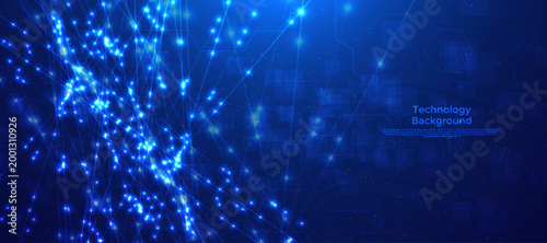 Tableau sur toile Futuristic Blue Network Technology Background with Glowing Digital Connections a