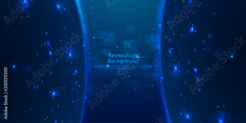 Futuristic Digital Tunnel Technology Background with Glowing Data Particles and Abstract Cyber Network Concept