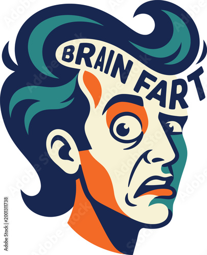 Brain fart concept illustration vector - confused thinking face sticker for humor content design