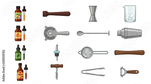 Bar tools and drink bottles.