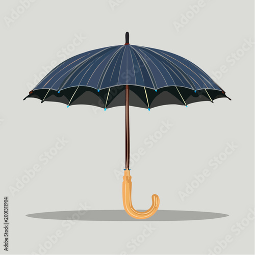 Classic Dark Blue Umbrella with Wooden Handle