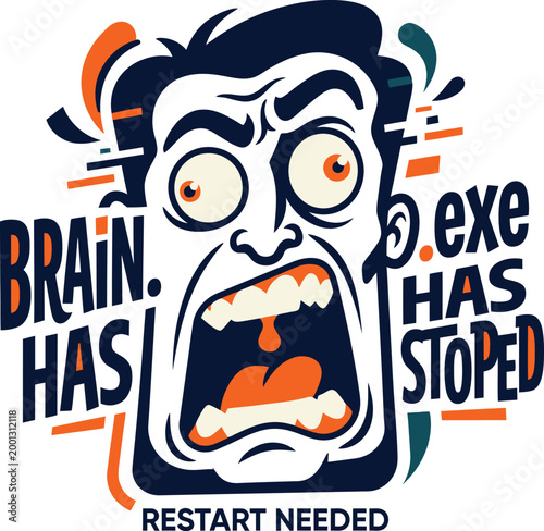 System crash panic face vector illustration - error humor sticker for tech meme content use