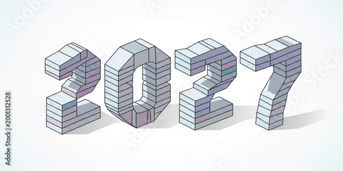 Creative 2027 Number Typography with Architectural Block Structure Futuristic Geometric Digits for New Year Celebration Design Background