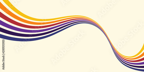 Abstract colorful 70s background vector. Vintage retro wallpaper with rainbow stripes and wavy lines. A 1970 color illustration suitable for posters, banners, decorative items and wall art.eps,10