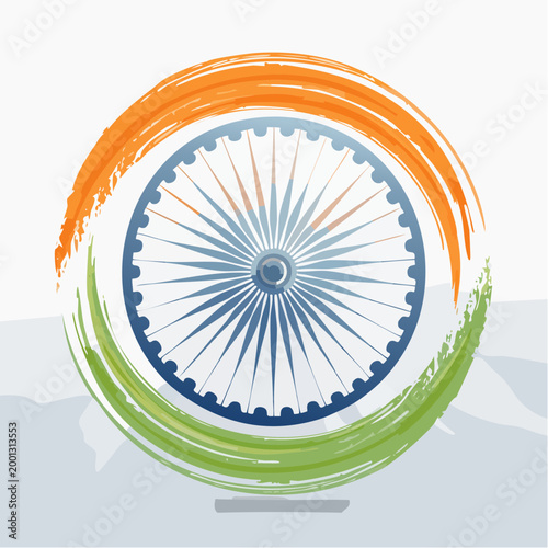 Ashoka Chakra with Indian Flag Colors Brush Strokes
