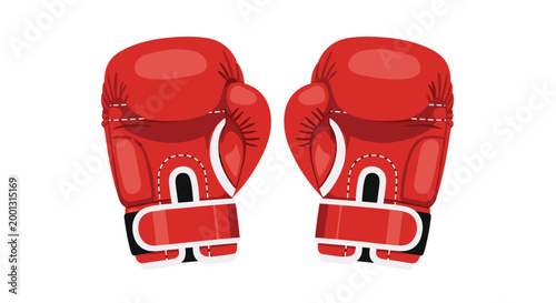 A pair of professional red boxing gloves are displayed in a clean studio setting to highlight the leather texture and protective wrist straps against white.