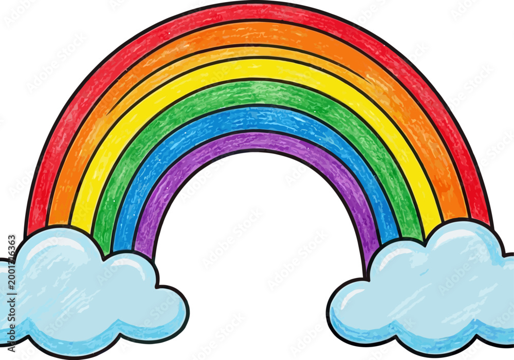 Fototapeta premium Vibrant and Colorful Rainbow Arching Over Fluffy White Clouds Illustration