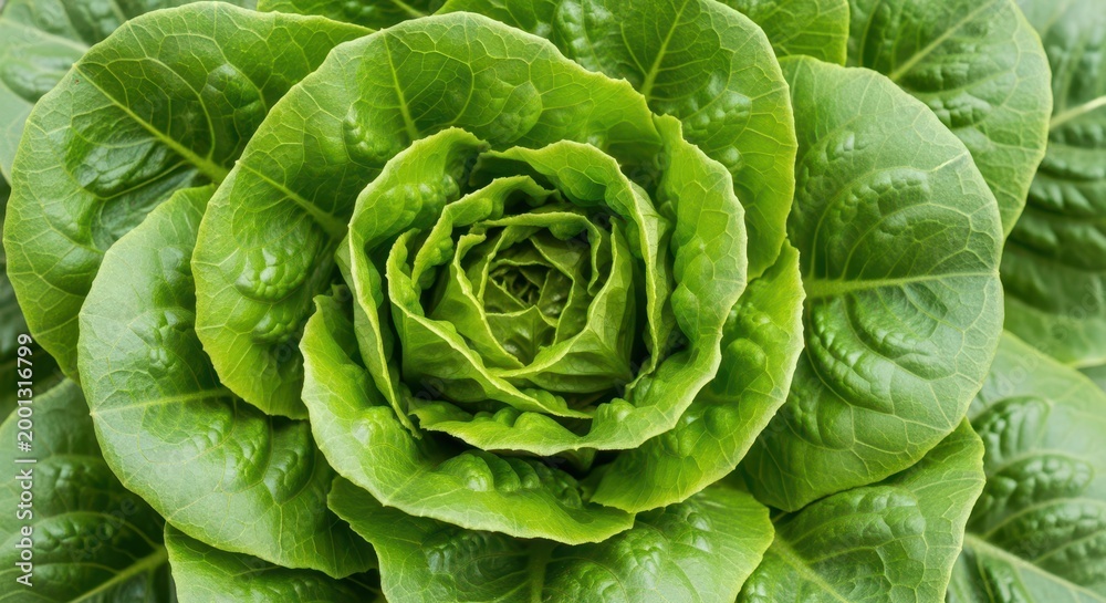 Fototapeta premium Spiraled romaine lettuce head with fresh green leaves
