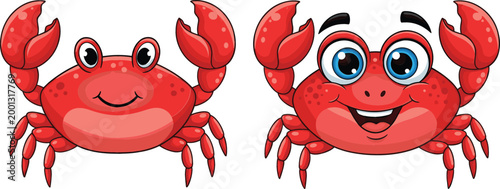 Cuadro en lienzo Cute cartoon crab character set with different expressions smiling and happy sea