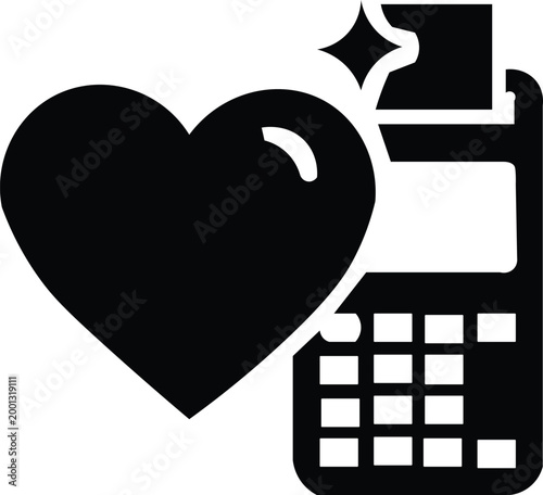 Black Heart and Calculator Icon with Sparkle Symbol