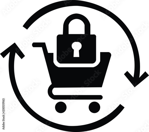 Secure Online Shopping Cart with Data Protection Symbol