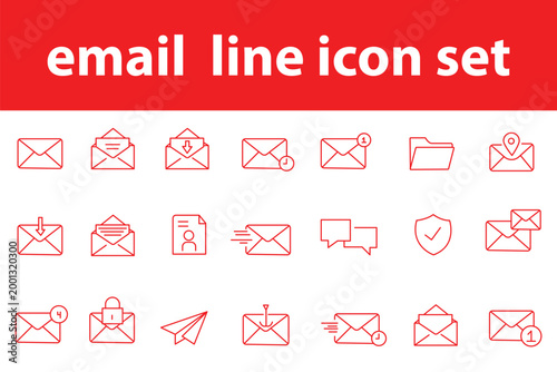 Transparent PNG available
Comprehensive line icon set featuring email envelopes, digital inbox notifications, paper plane delivery, secure mailing, and phishing alert symbols.