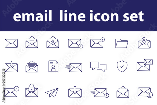 Transparent PNG available
Comprehensive line icon set featuring email envelopes, digital inbox notifications, paper plane delivery, secure mailing, and phishing alert symbols.